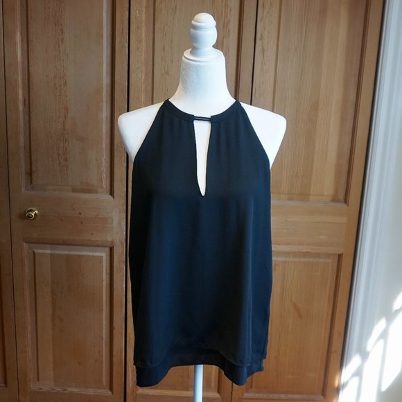 💚 BANANA REPUBLIC Black Keyhole Sleeveless Blouse (S) - Picture 2 of 14